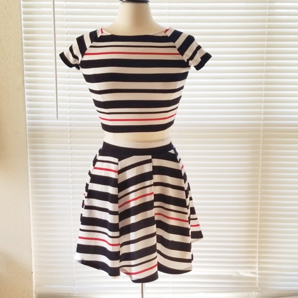 Striped Crop Top Skirt Set